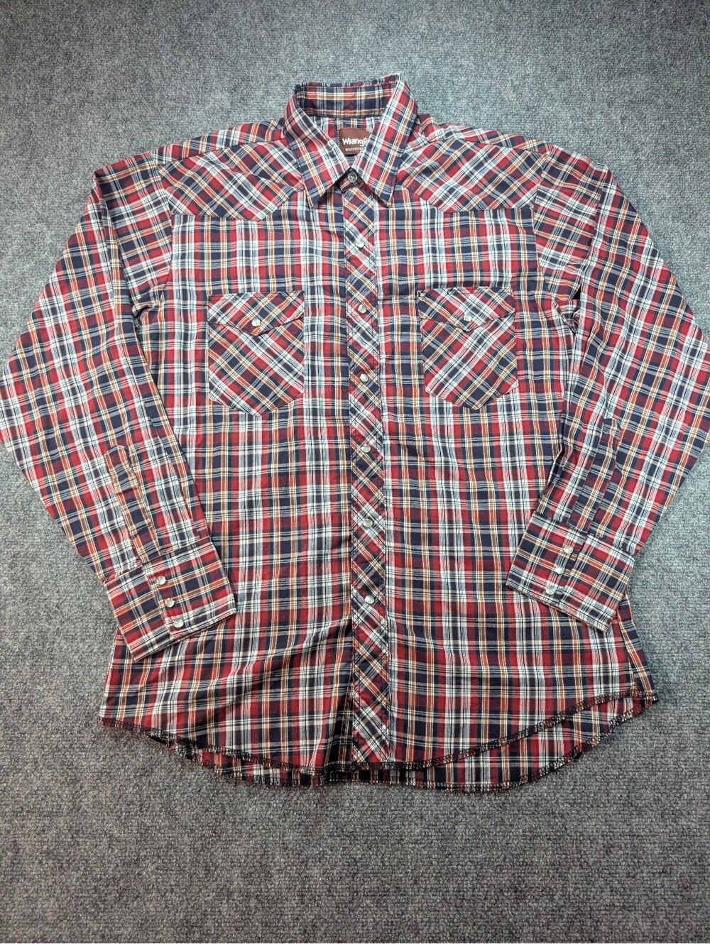 Vintage Wrangler Pearl Snap Shirt Mens Large Red Plaid Western Single Point Yoke